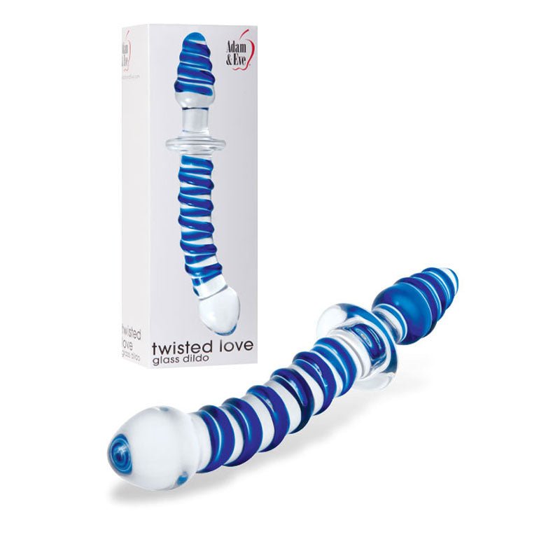 Adam & Eve Twisted Love Glass - 9.5 Inch Double Dildo - Blue/Clear