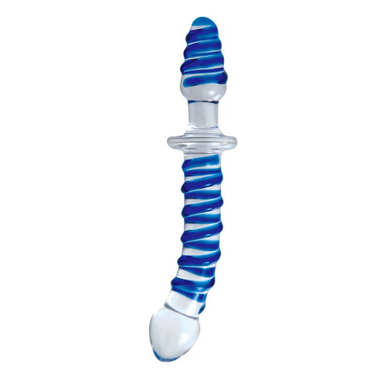 Adam & Eve Twisted Love Glass - 9.5 Inch Double Dildo - Blue/Clear