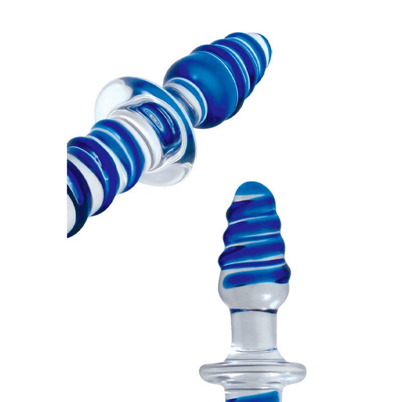 Adam & Eve Twisted Love Glass - 9.5 Inch Double Dildo - Blue/Clear
