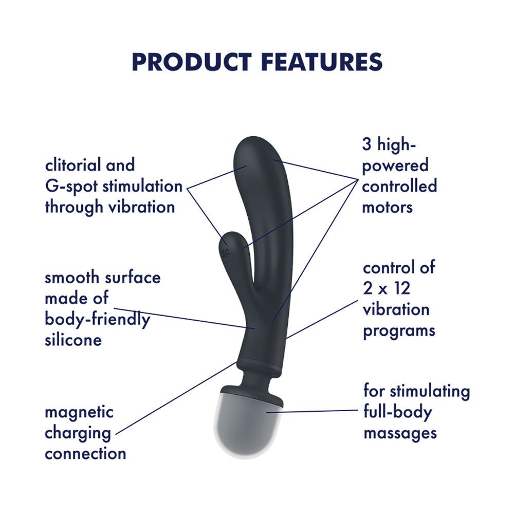 Satisfyer Triple Lover - Rabbit Vibrator and Massage Wand - Grey