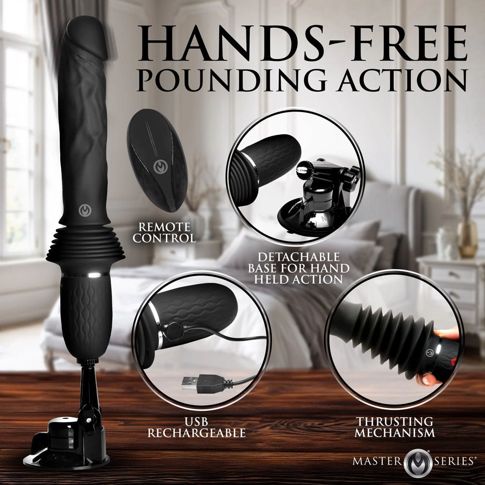Master Series Ultimate Power Pounder - Thrusting Vibrator Dildo - Black