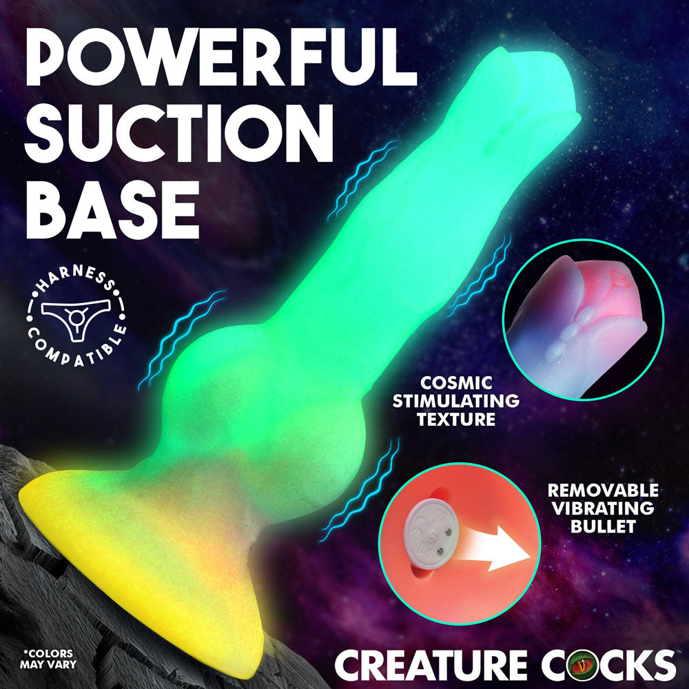 Creature Cocks Astro Cock - Glow In Dark 8 Inch Vibrating Fantasy Dildo with Remote