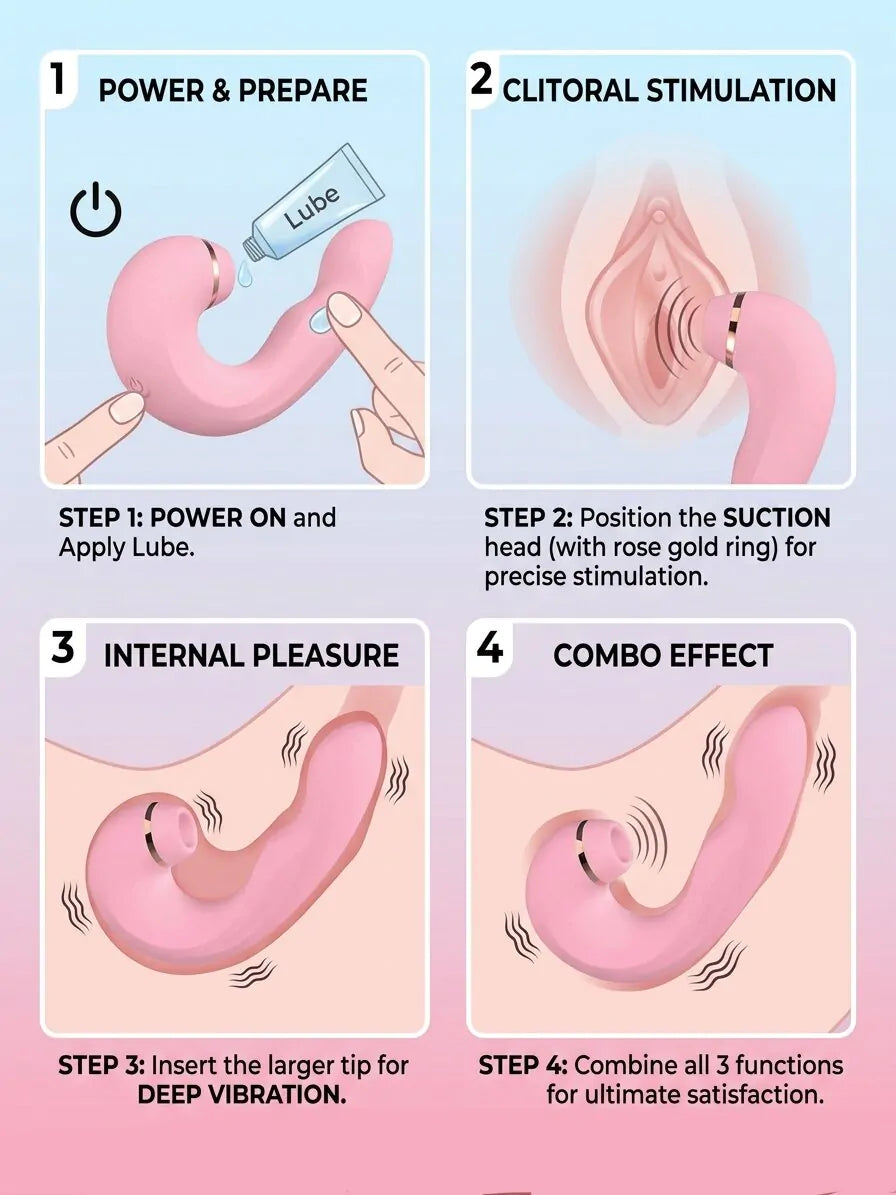 3-in-1 Dual Vibrating Suction Vibrator – G-Spot Curved vibrator with Clitoral Suction