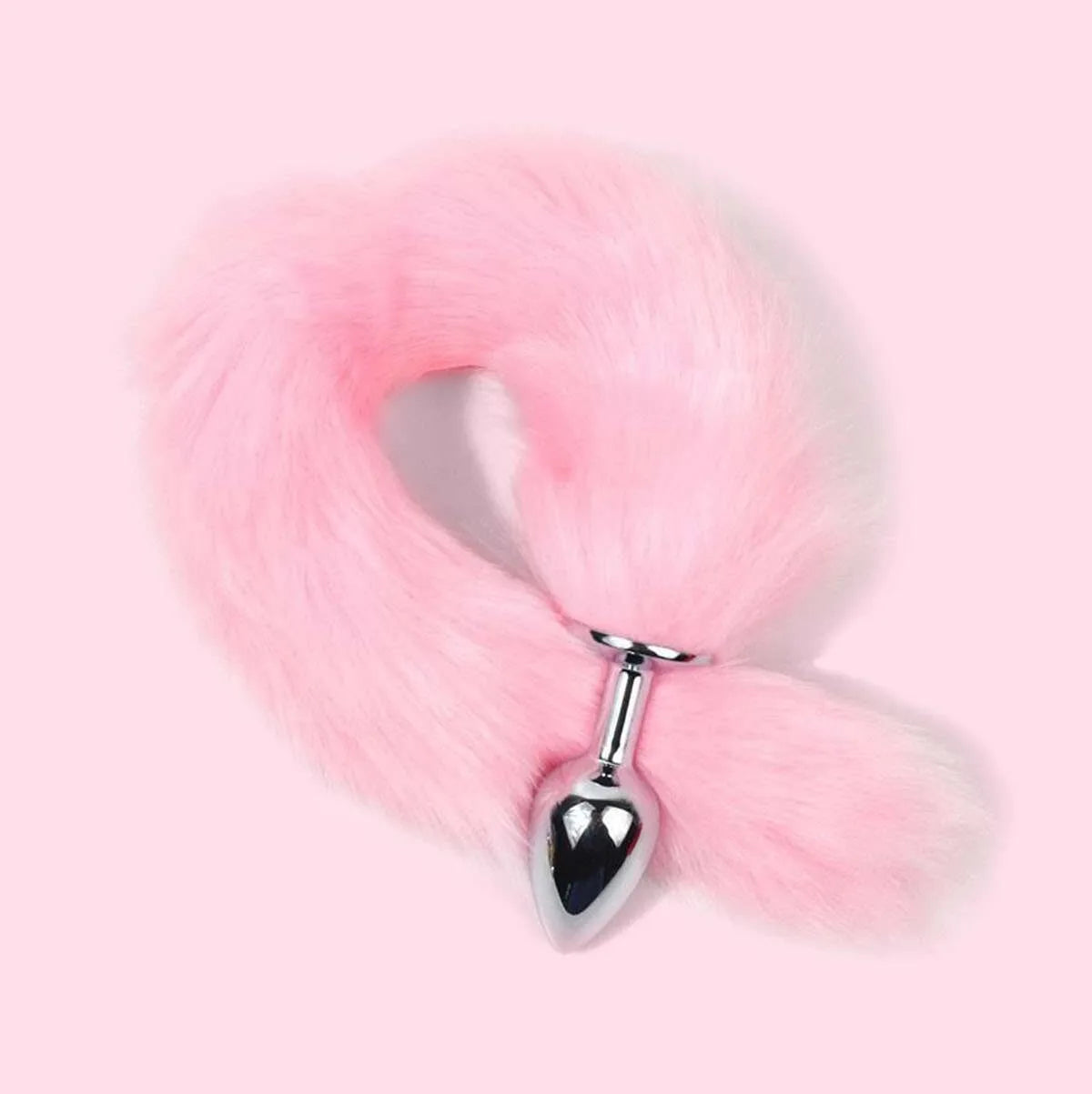 Luxury Pink Faux Fur Tail Plug – Soft Sensory Play Accessory with Smooth Metal Base