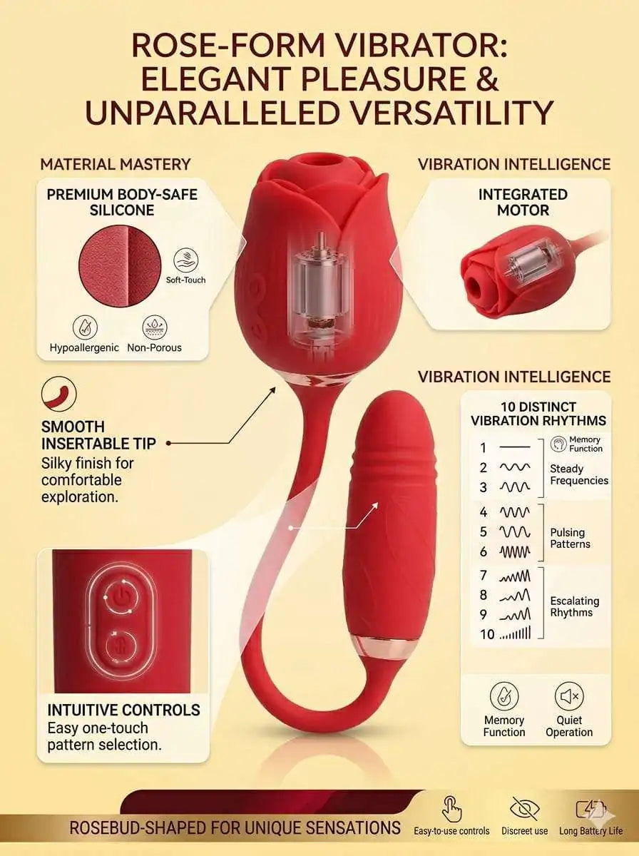 Premium Thrusting Rose Suction Vibrator | 2-in-1 Silicone Vibrator