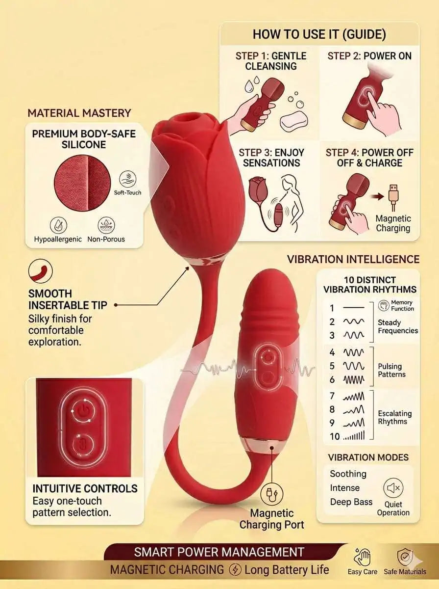 Premium Thrusting Rose Suction Vibrator | 2-in-1 Silicone Vibrator