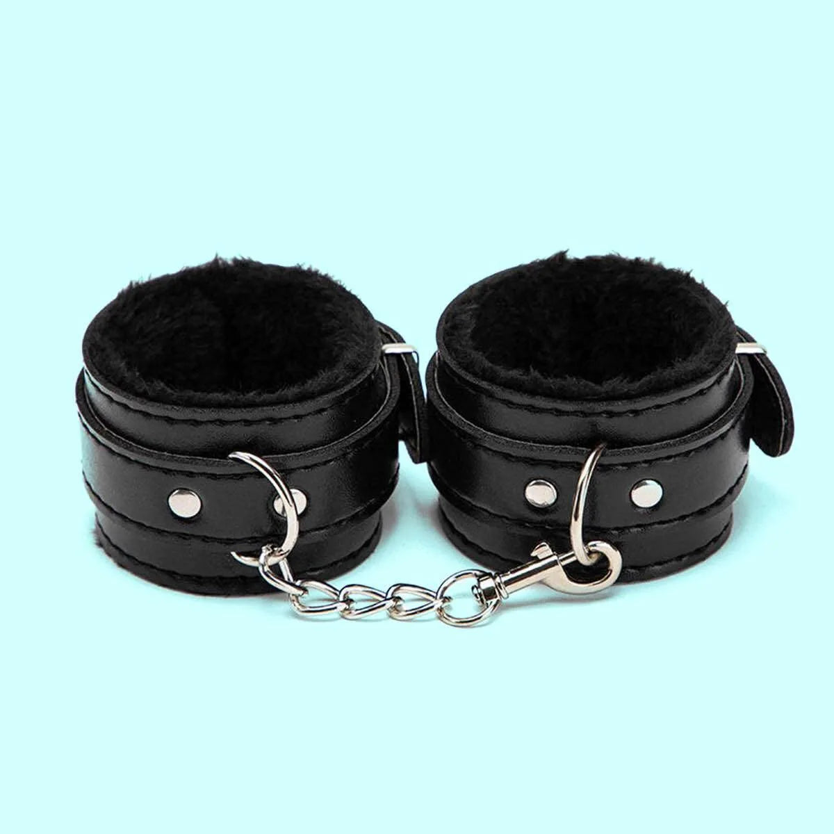 Premium Faux Fur Lined Leather Handcuffs – Adjustable Soft Plush Wrist Restraints for Couples – Professional Quality Bondage Gear