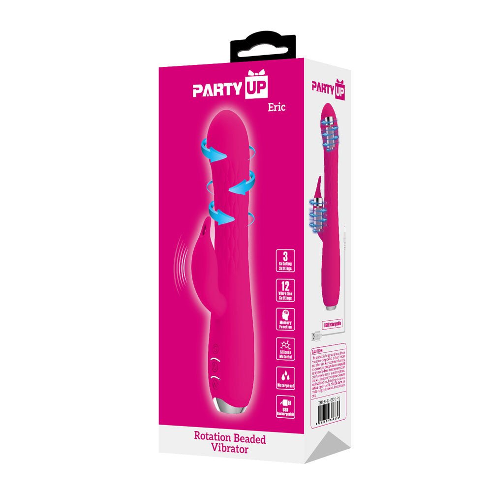 Party Up Eric Rotating Beads Rabbit Vibrator - Pink