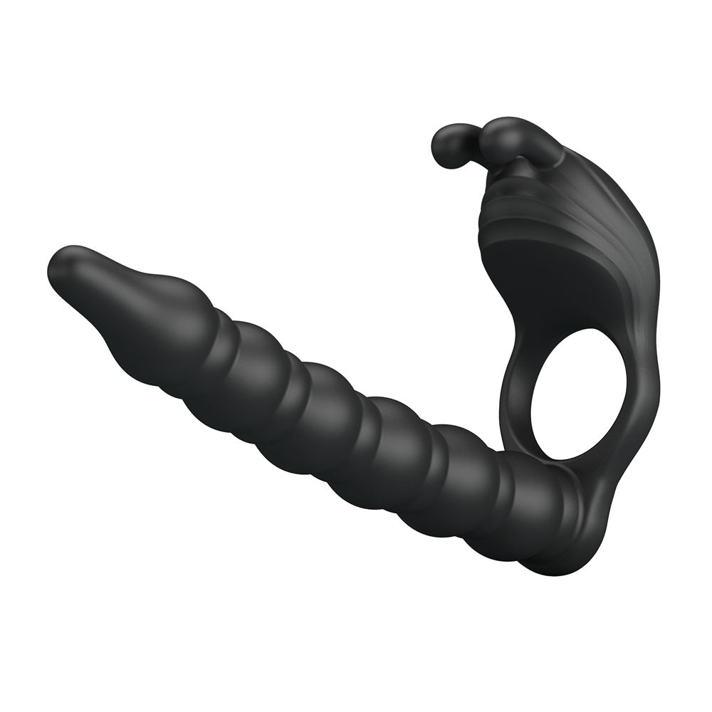 Party Up Marcus - Vibrating Cock Ring Plug with Double Penetrator - Black