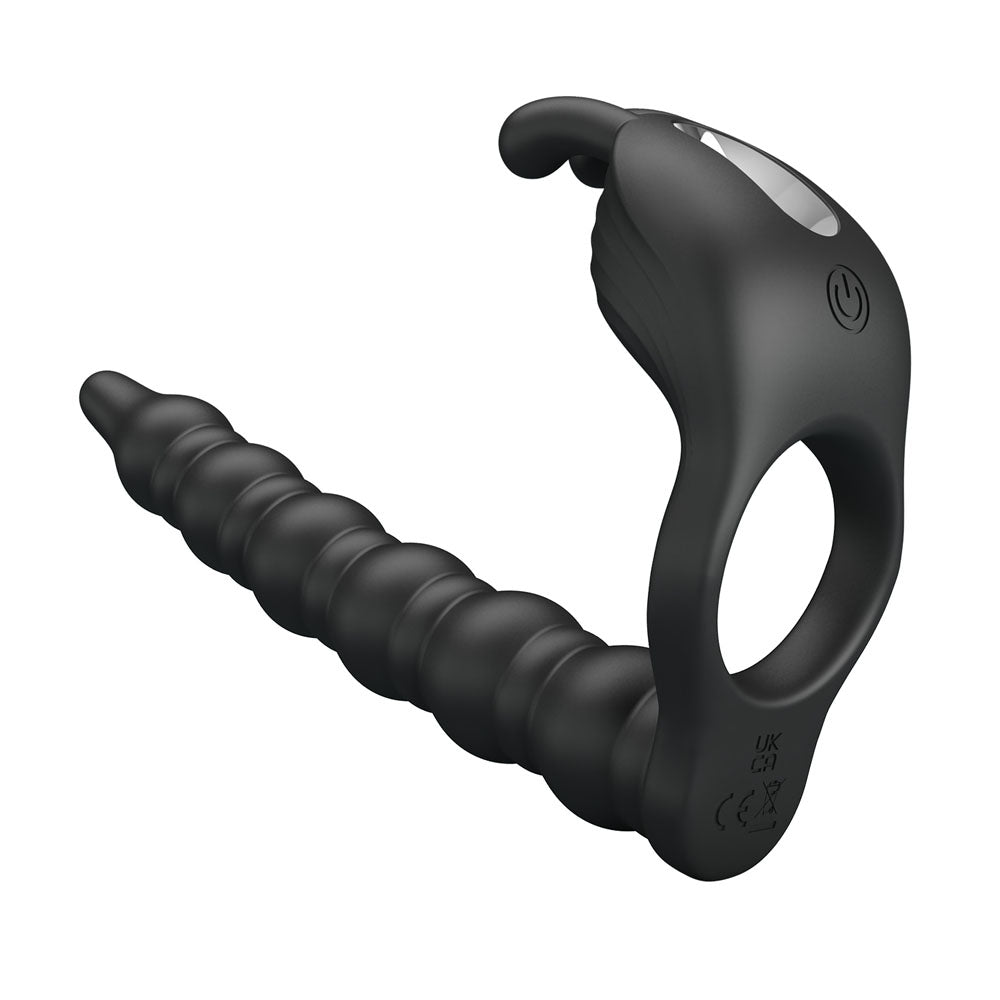 Party Up Marcus - Vibrating Cock Ring Plug with Double Penetrator - Black