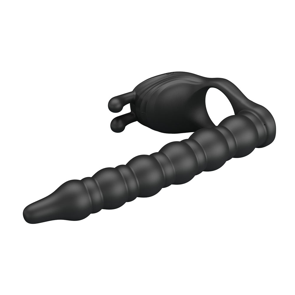 Party Up Marcus - Vibrating Cock Ring Plug with Double Penetrator - Black