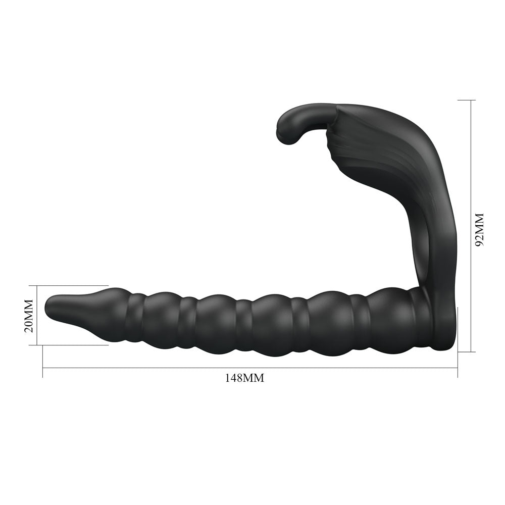 Party Up Marcus - Vibrating Cock Ring Plug with Double Penetrator - Black