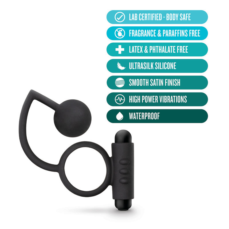 Anal Adventures Platinum Black Ball Butt Plug & Vibrating C-Ring