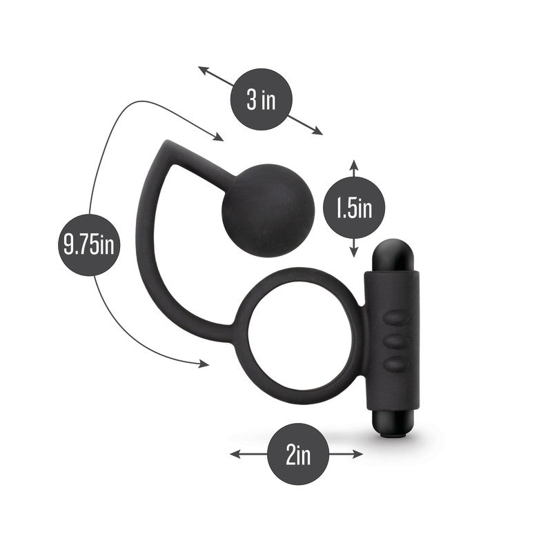 Anal Adventures Platinum Black Ball Butt Plug & Vibrating C-Ring