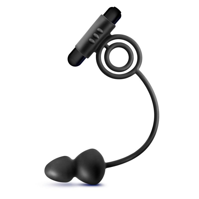 Anal Adventures Platinum Black Butt Plug & Vibrating C-Ring