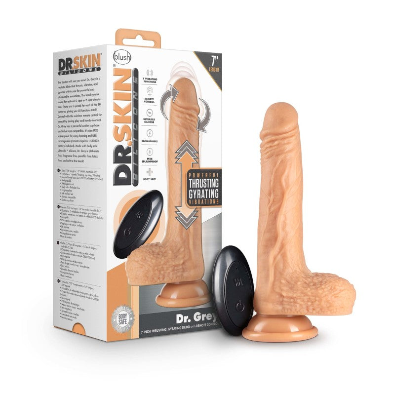 Dr. Skin - 7 Inch Dr. Grey - Thrusting Poseable Dong - Flesh