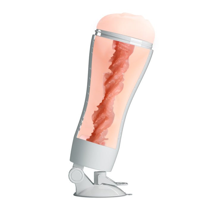 Crazy Bull Flora Vibrating Squeezable Stroker with Suction Base - Flesh