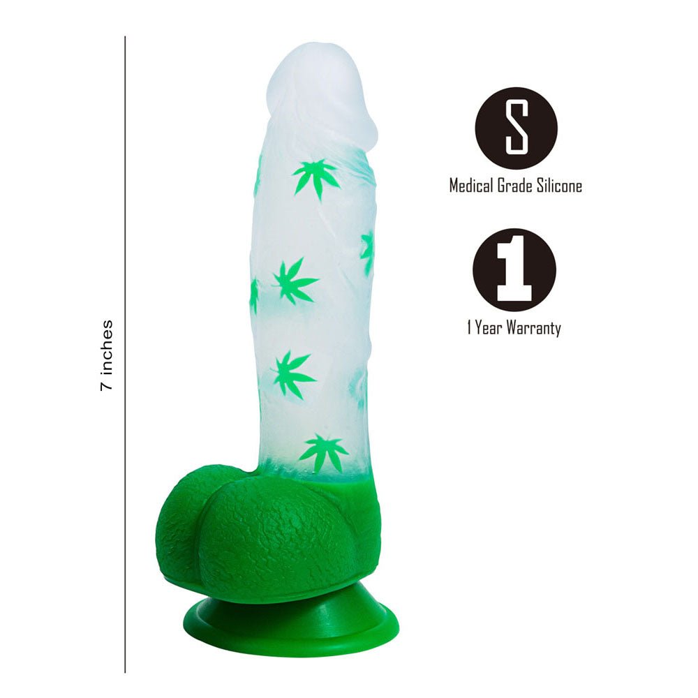 Maia Leif - Leaf Print 7 Inch Dong - Green/White