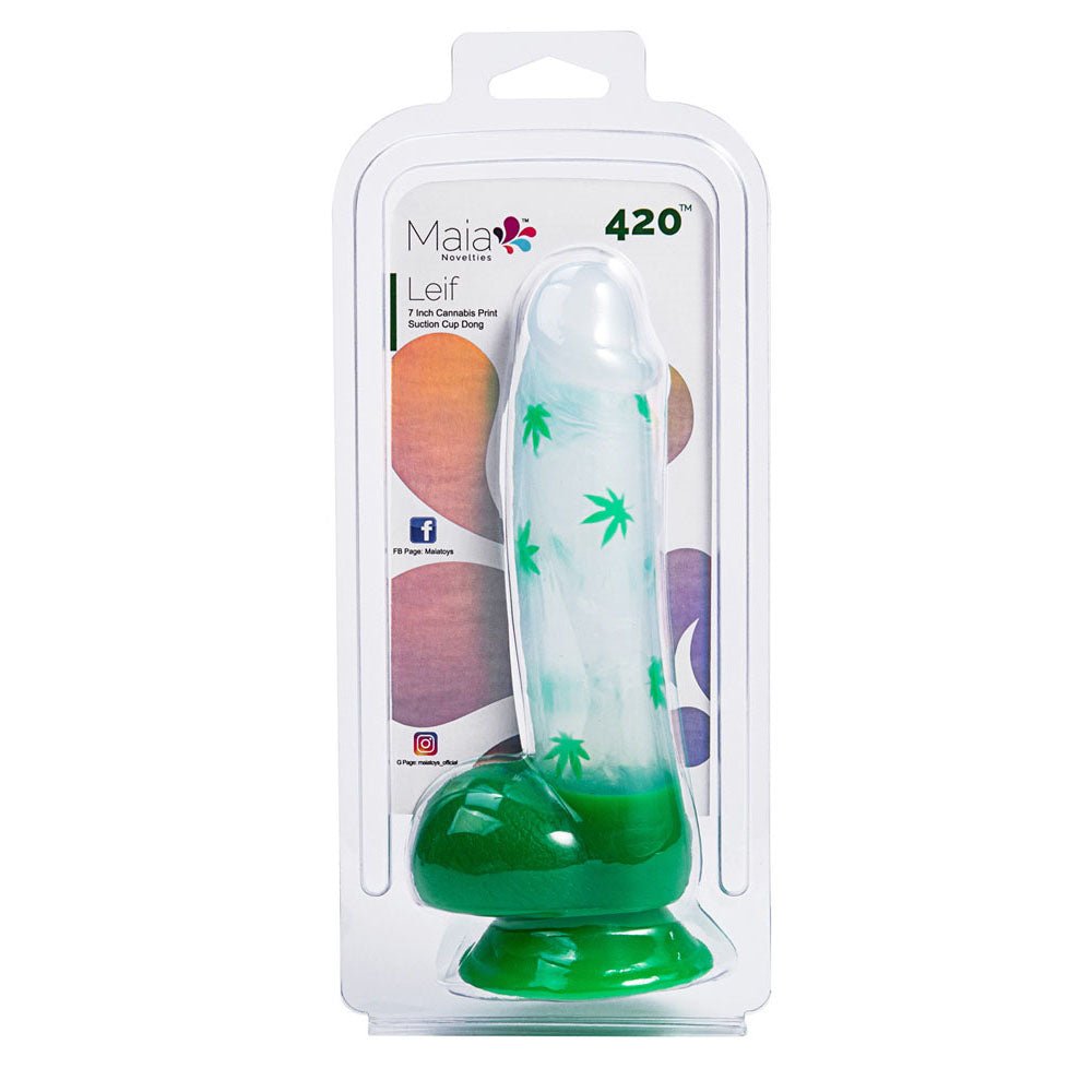 Maia Leif - Leaf Print 7 Inch Dong - Green/White