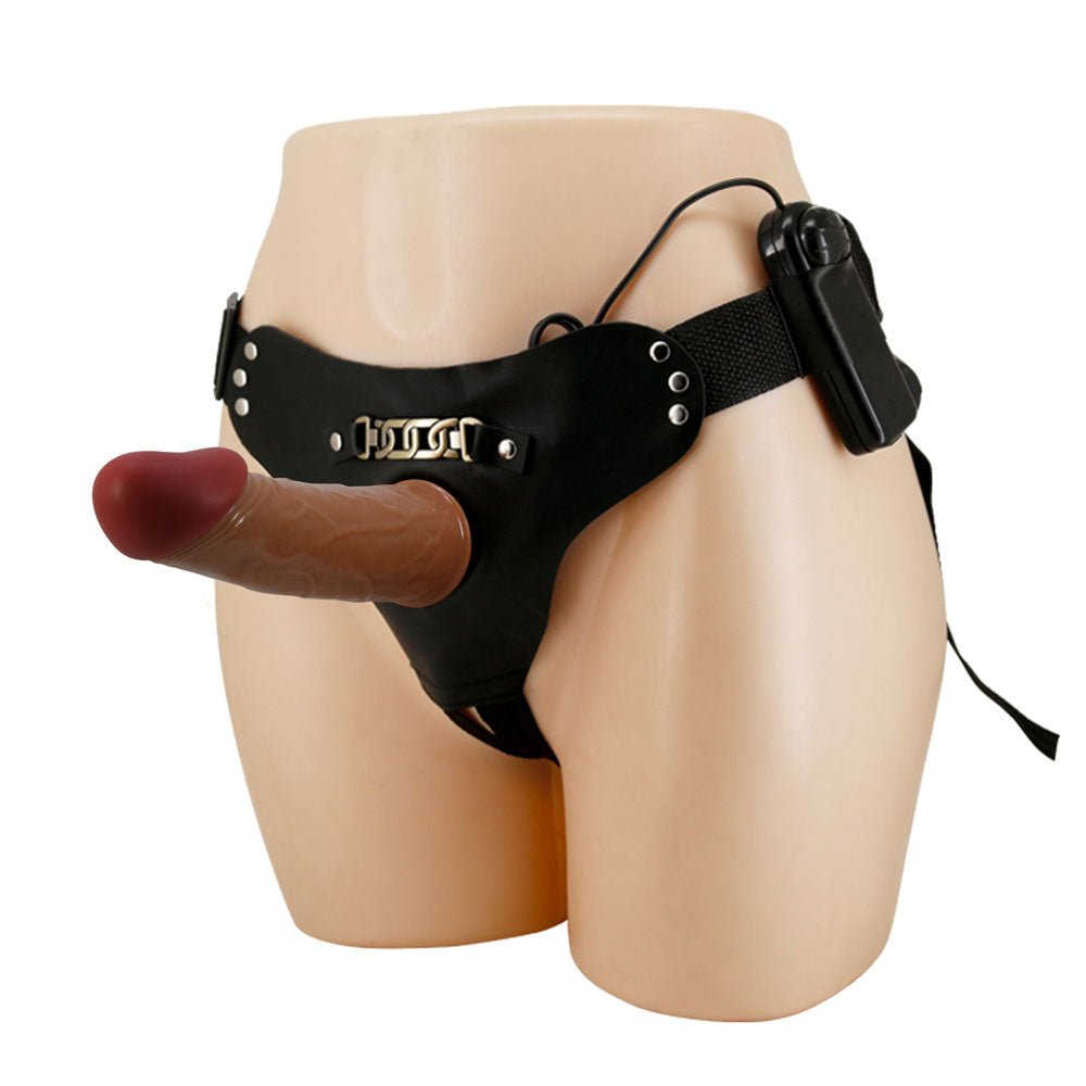 Party Up Nelson Vibrating Hollow 7 Inch Strap-On - Brown