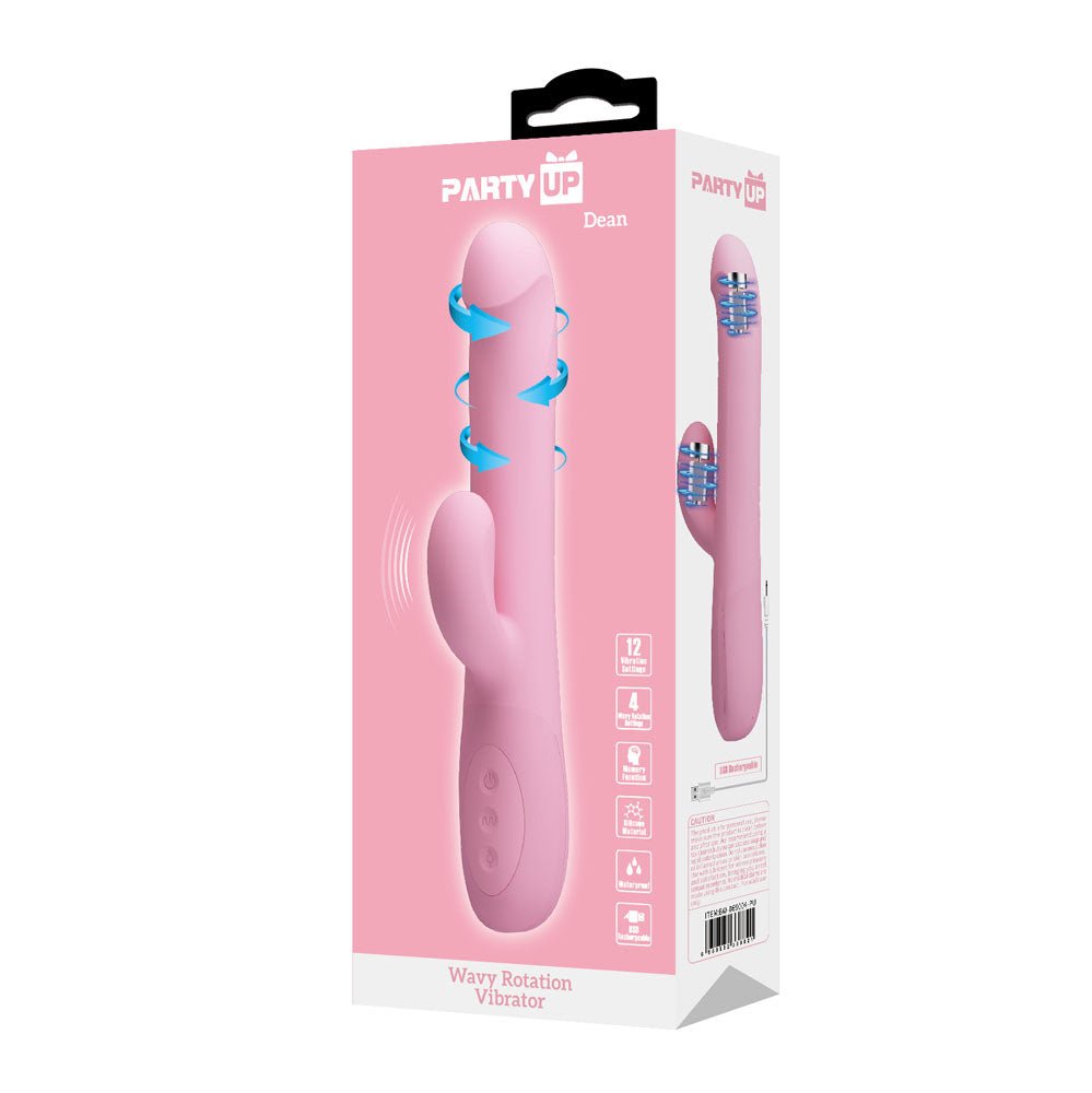 Party Up Dean Wavy Rotating Rabbit Vibrator - Pink