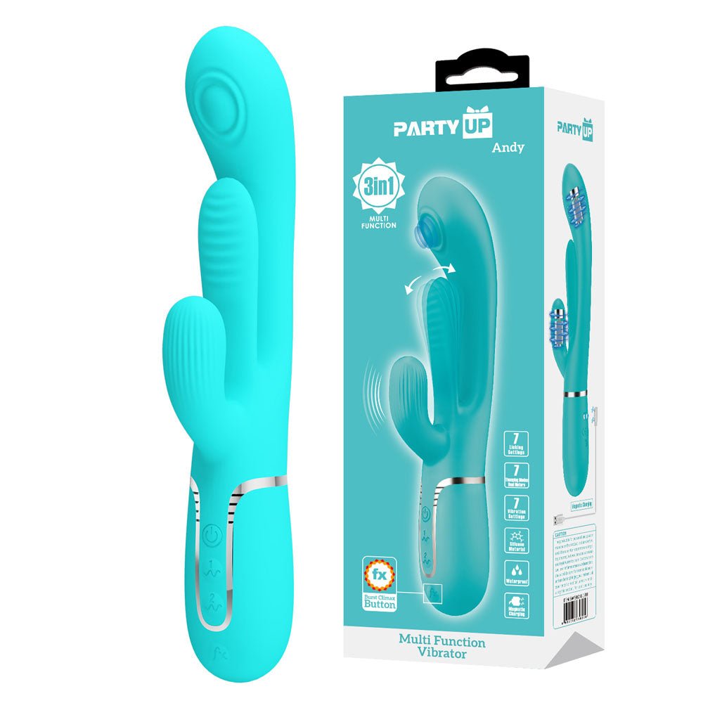 Party Up Andy Multi Function - Flicking Thumping Rabbit Vibrator - Teal
