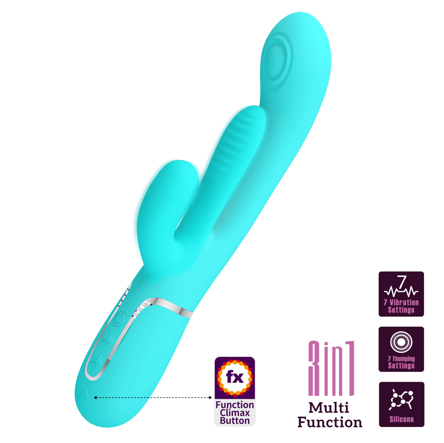 Party Up Andy Multi Function - Flicking Thumping Rabbit Vibrator - Teal