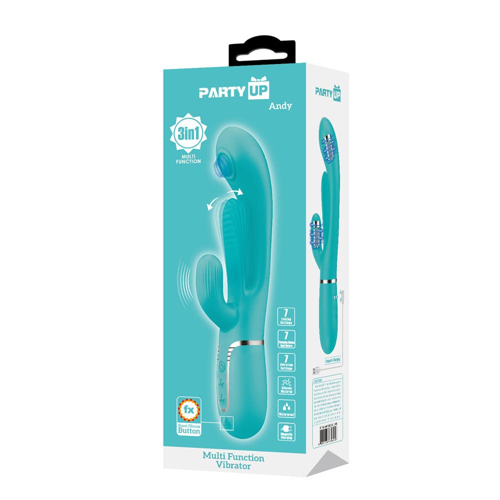 Party Up Andy Multi Function - Flicking Thumping Rabbit Vibrator - Teal