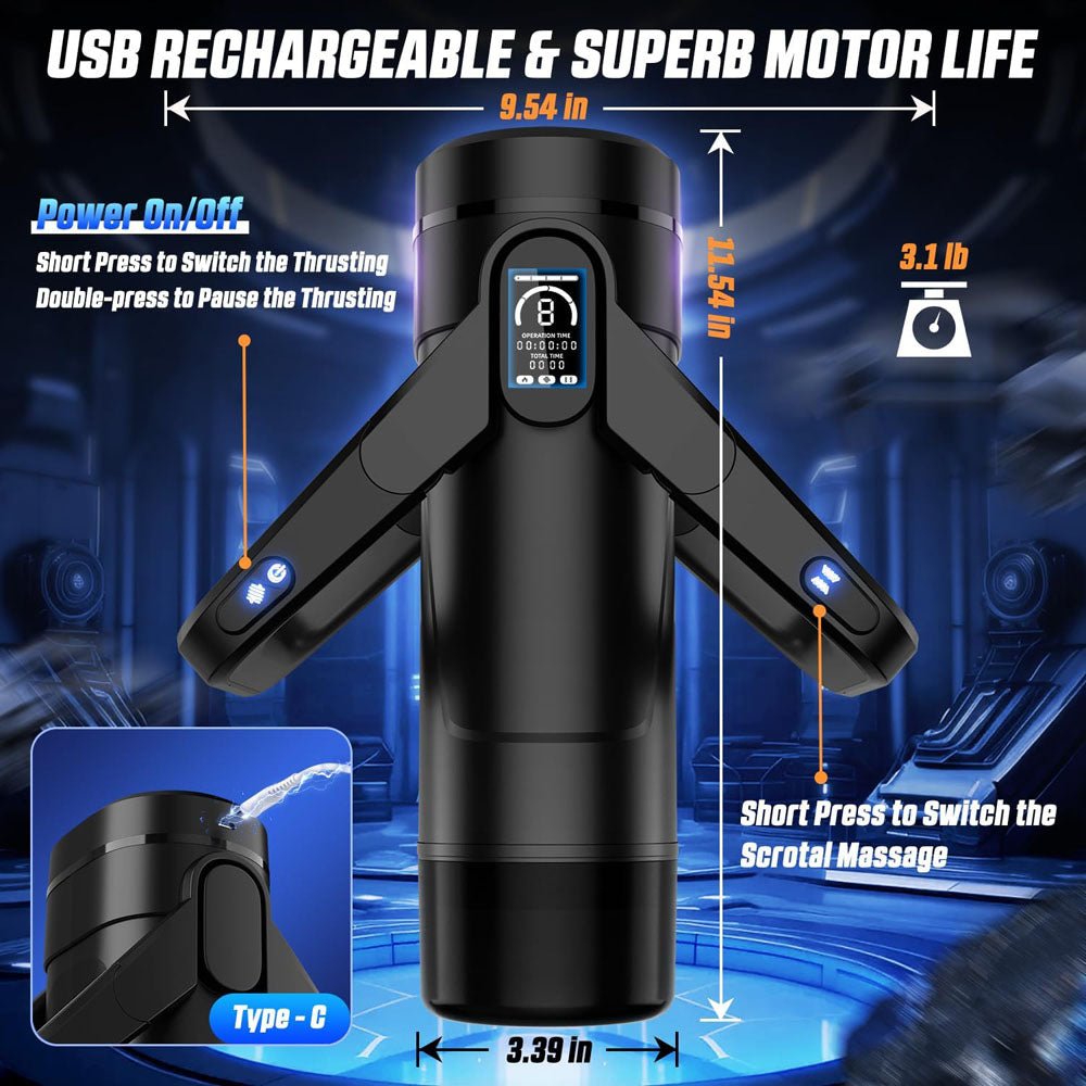 CyberSkin The Wing - Thrusting Auto Masturbator with Heater - Black