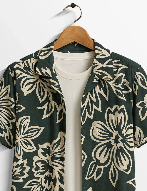 Big Flower Printed Urban Cotton Gentleman's Shirt for Men