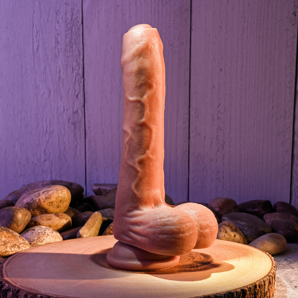 Evolved Peek A Boo 8.5 Inch Vibrating Uncut Dildo - Dark Brown