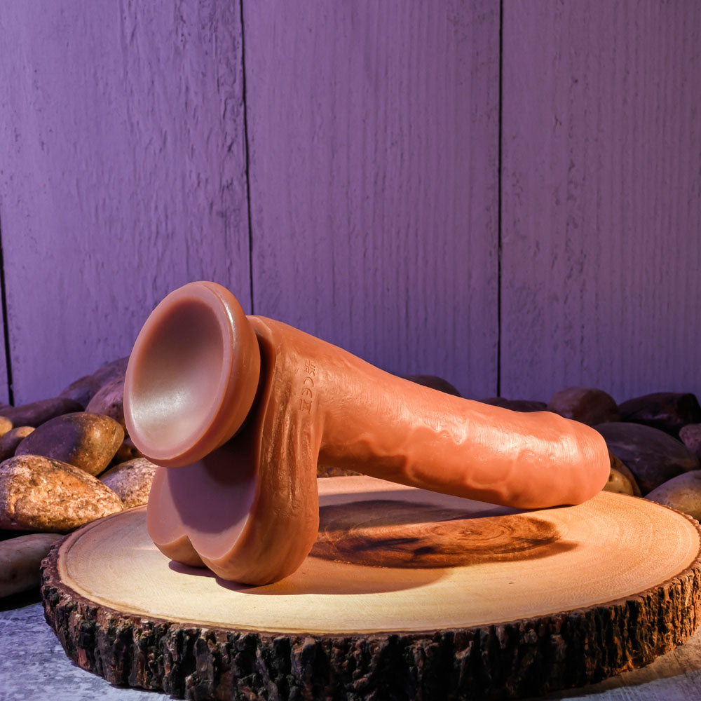 Evolved Peek A Boo 8.5 Inch Vibrating Uncut Dildo - Dark Brown