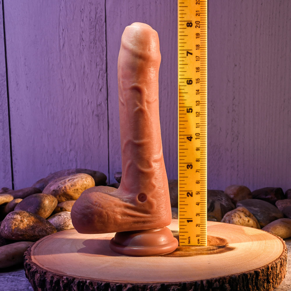 Evolved Peek A Boo 8.5 Inch Vibrating Uncut Dildo - Dark Brown