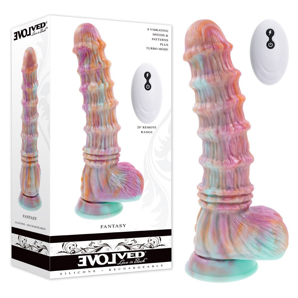 Evolved Fantasy Vibrating Dildo with Remote - Multicoloured