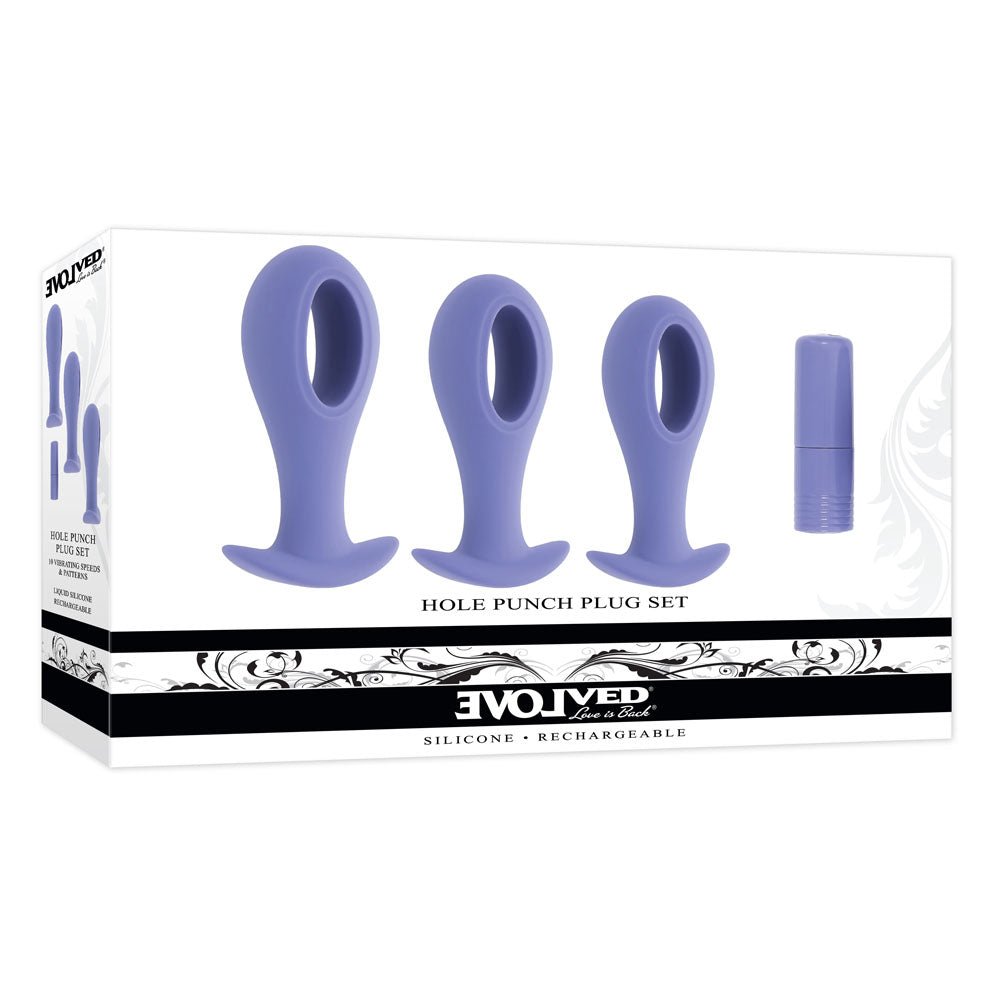 Evolved Hole Punch Butt Plugs Set with Interchangeable Bullet - Purple