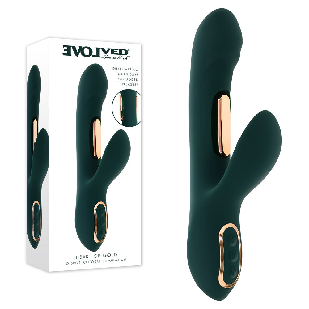 Evolved Heart Of Gold Dual Tapping Rabbit Vibrator - Green