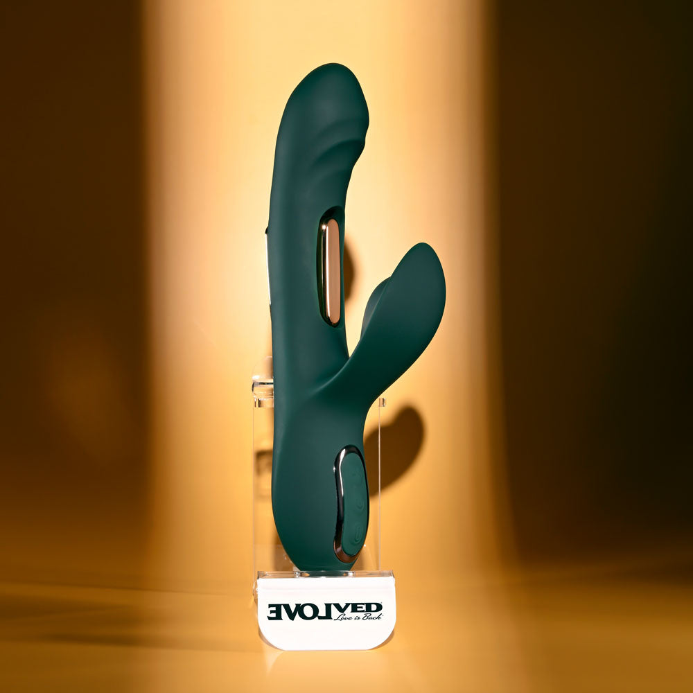 Evolved Heart Of Gold Dual Tapping Rabbit Vibrator - Green
