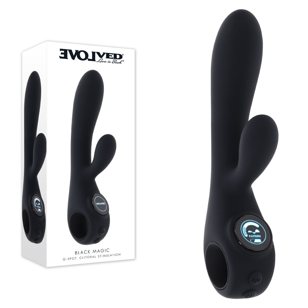 Evolved Black Magic - Black Rechargeable Rabbit Vibrator with LED Screen