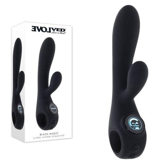 Evolved Black Magic - Black Rechargeable Rabbit Vibrator with LED Screen