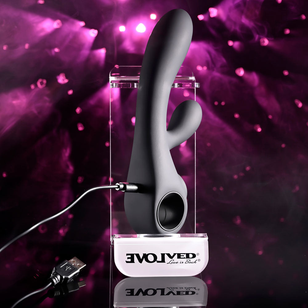 Evolved Black Magic - Black Rechargeable Rabbit Vibrator with LED Screen
