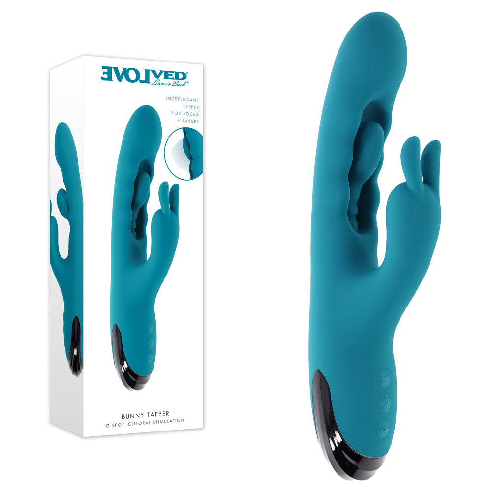 Evolved Bunny Tapper - Blue Rechargeable Rabbit Vibrator with Flicking Shaft
