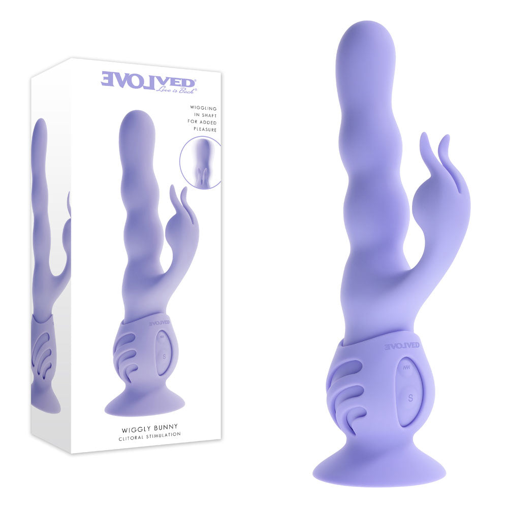 Evolved Wiggly Bunny Rabbit Vibrator with Suction Base - Purple