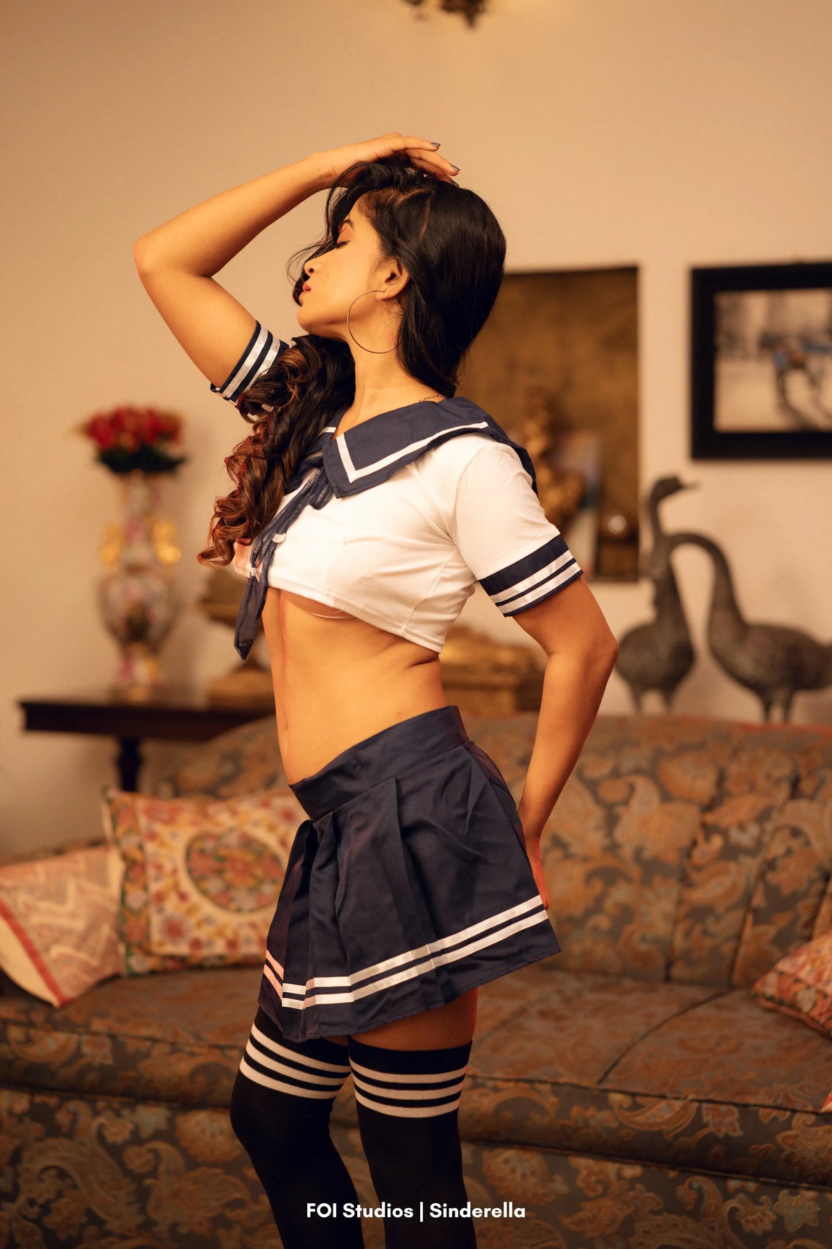 Rule The Fantasy Class Tonight – 4 Piece Set with Skirt, Panty & Stockings