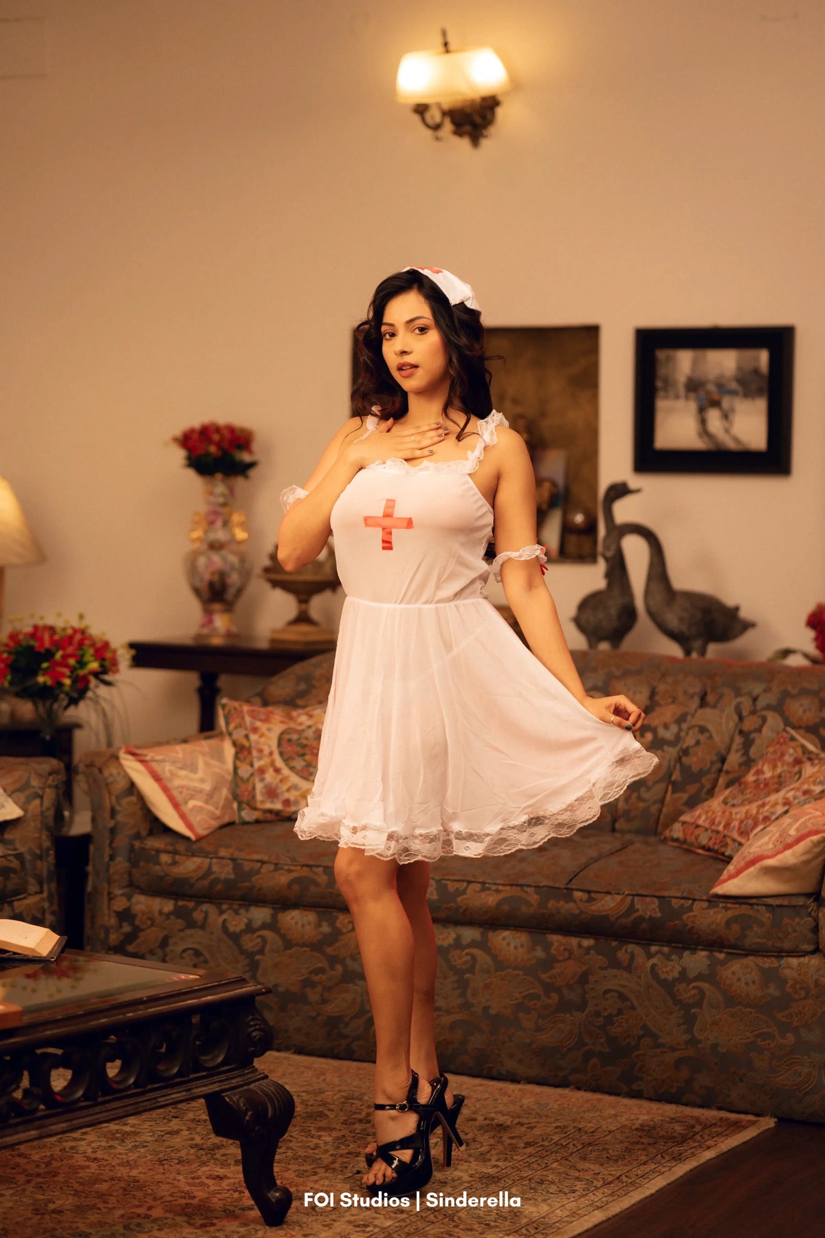 Make His Pulse Race On Cue – 4 Piece Set with Headpiece, Cuffs & Panty