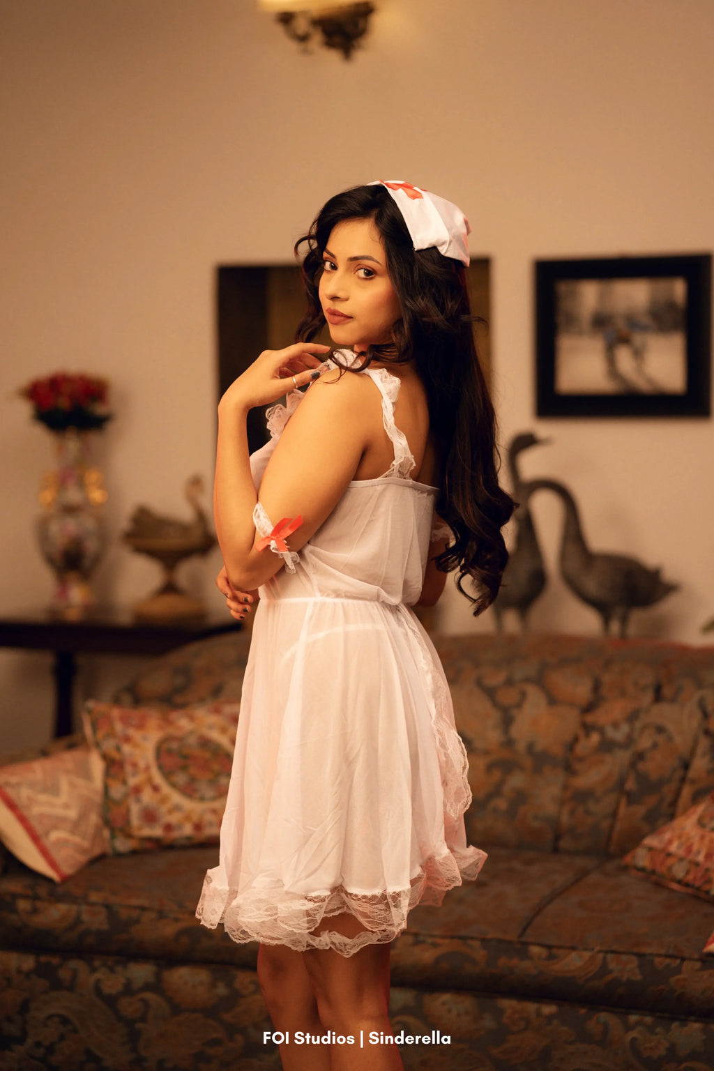 Make His Pulse Race On Cue – 4 Piece Set with Headpiece, Cuffs & Panty