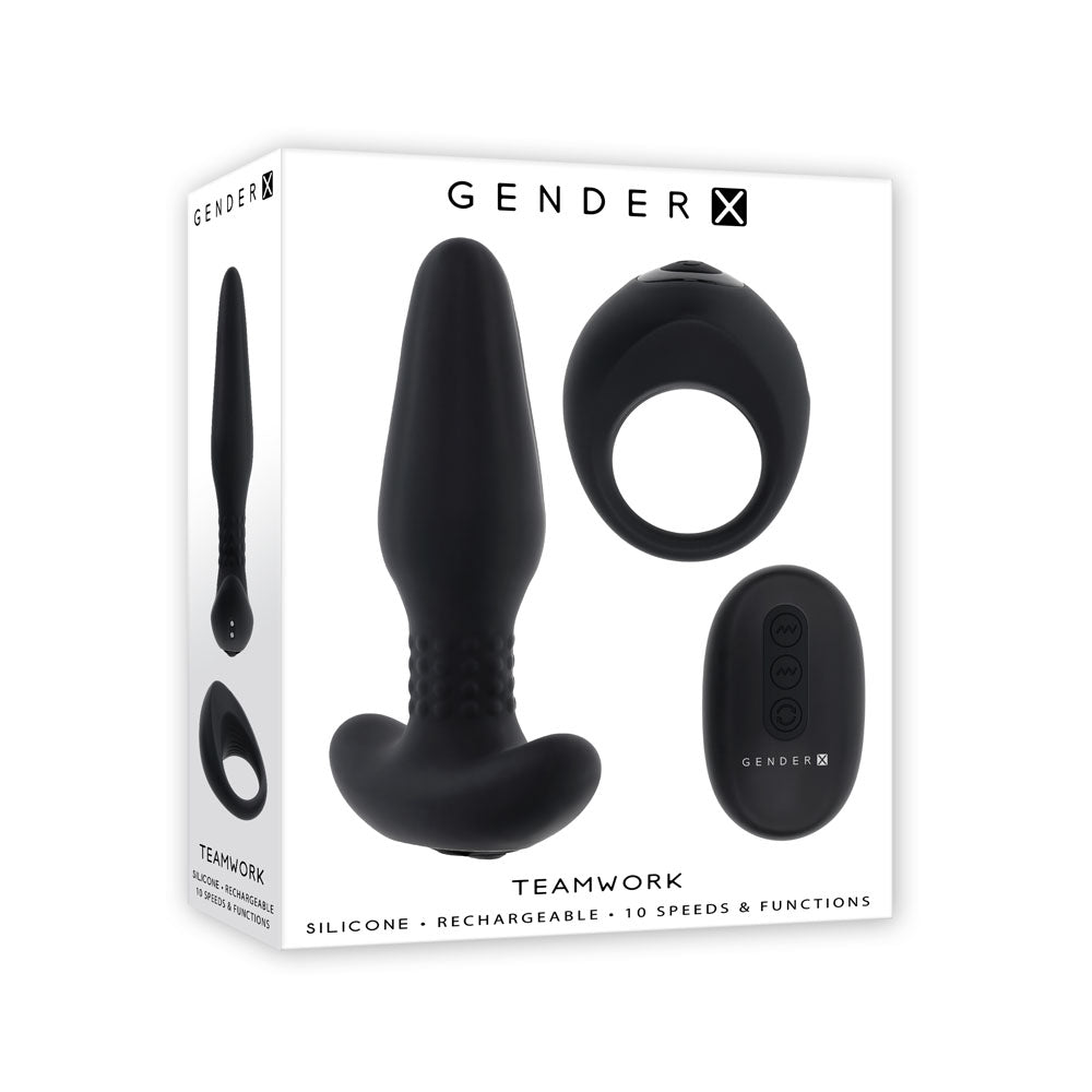 Gender X Teamwork - Black Rimming & Vibrating Cock Ring Kit