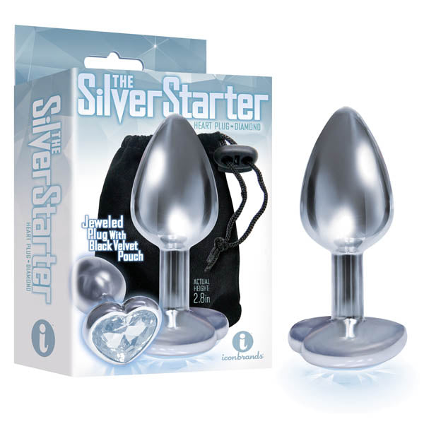 The Silver Starter - 2.8 Inch Butt Plug with Clear Heart Jewel