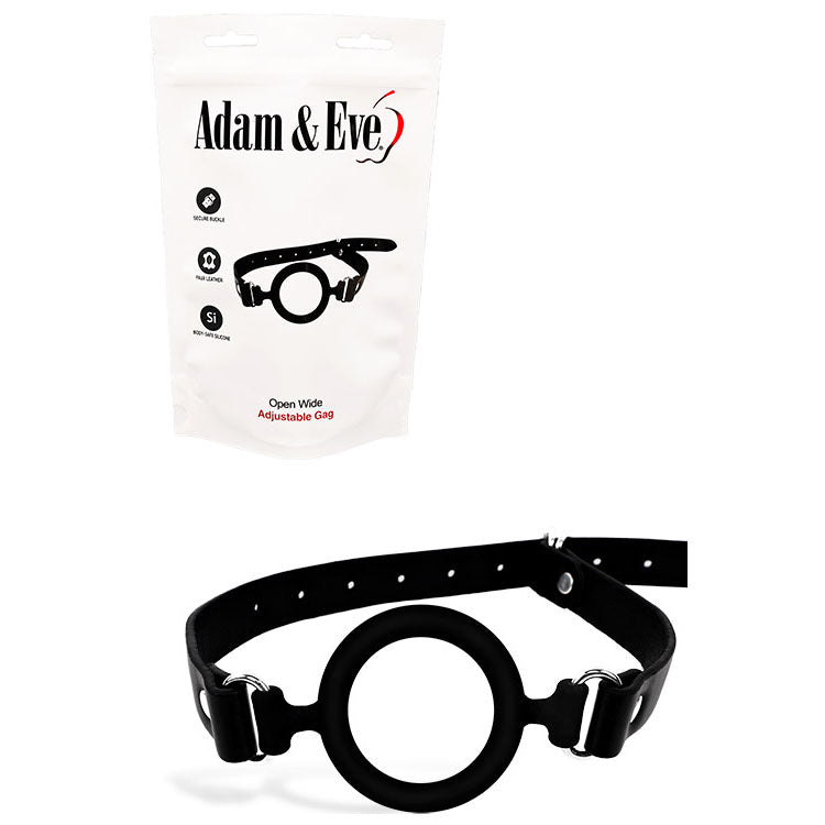 Adam & Eve Open Wide - Black Adjustable Silicone Mouth Ring Gag