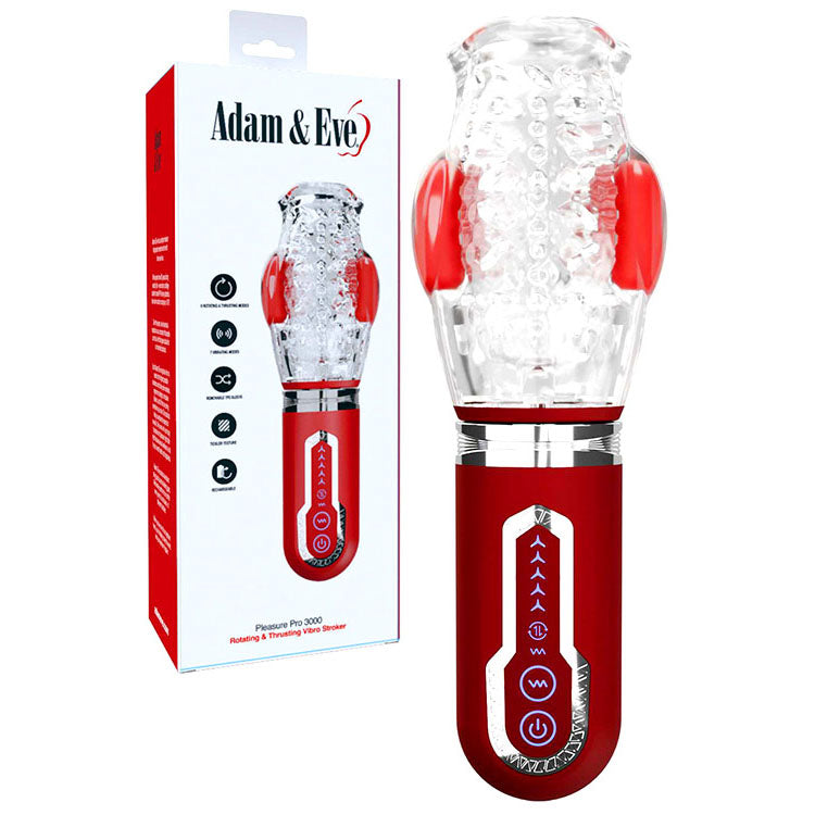 Adam & Eve Pleasure Pro 3000 - Thrusting & Rotating Auto Stroker - Red