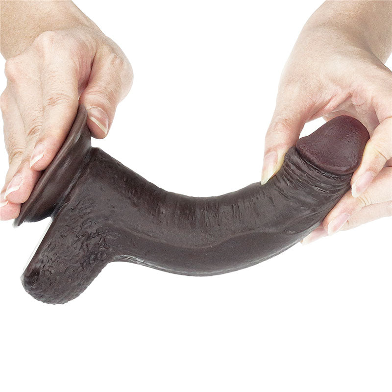 Sliding Skin Dual Layer 7 Inch Brown Dong with Flexible Skin